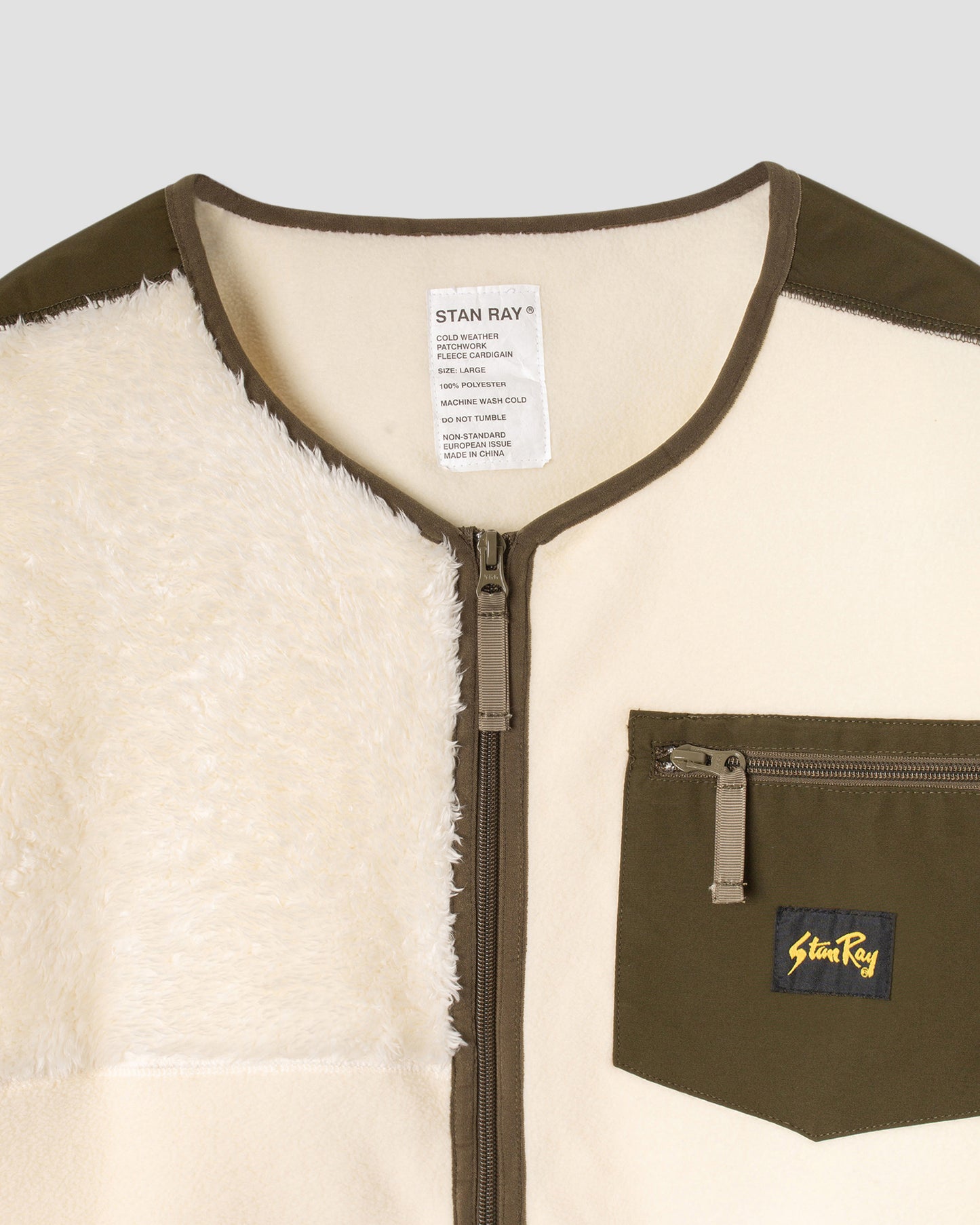 Patchwork Fleece Cardigan (Natural/Olive)