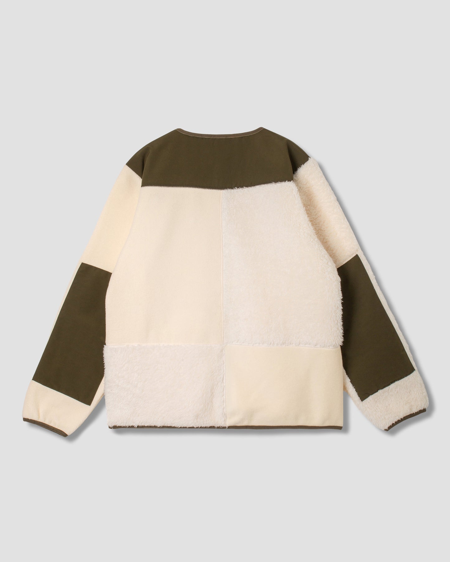 Patchwork Fleece Cardigan (Natural/Olive)