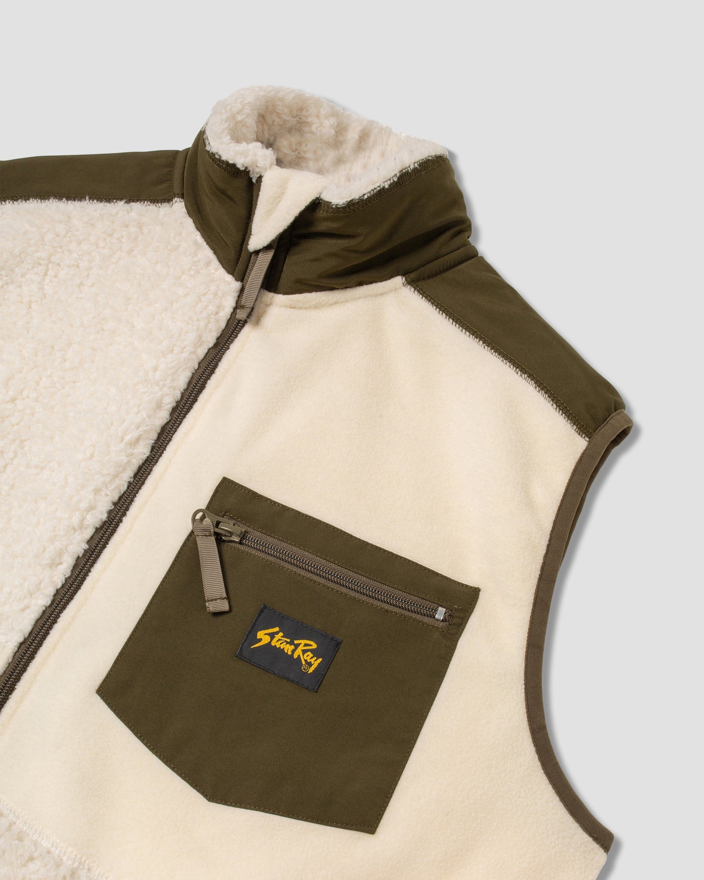 Patchwork Fleece Vest (Natural / Olive)