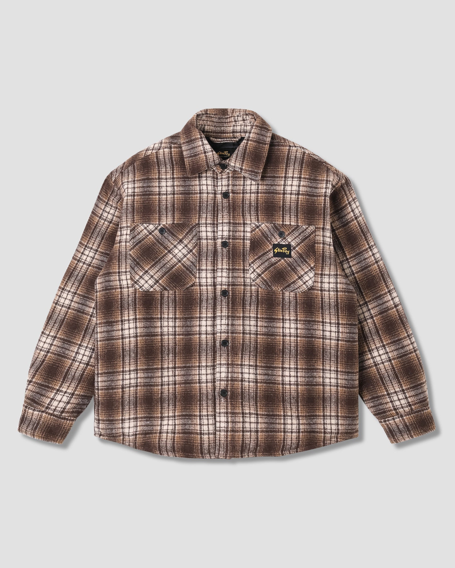 Quilted Plaid Overshirt (Brown)