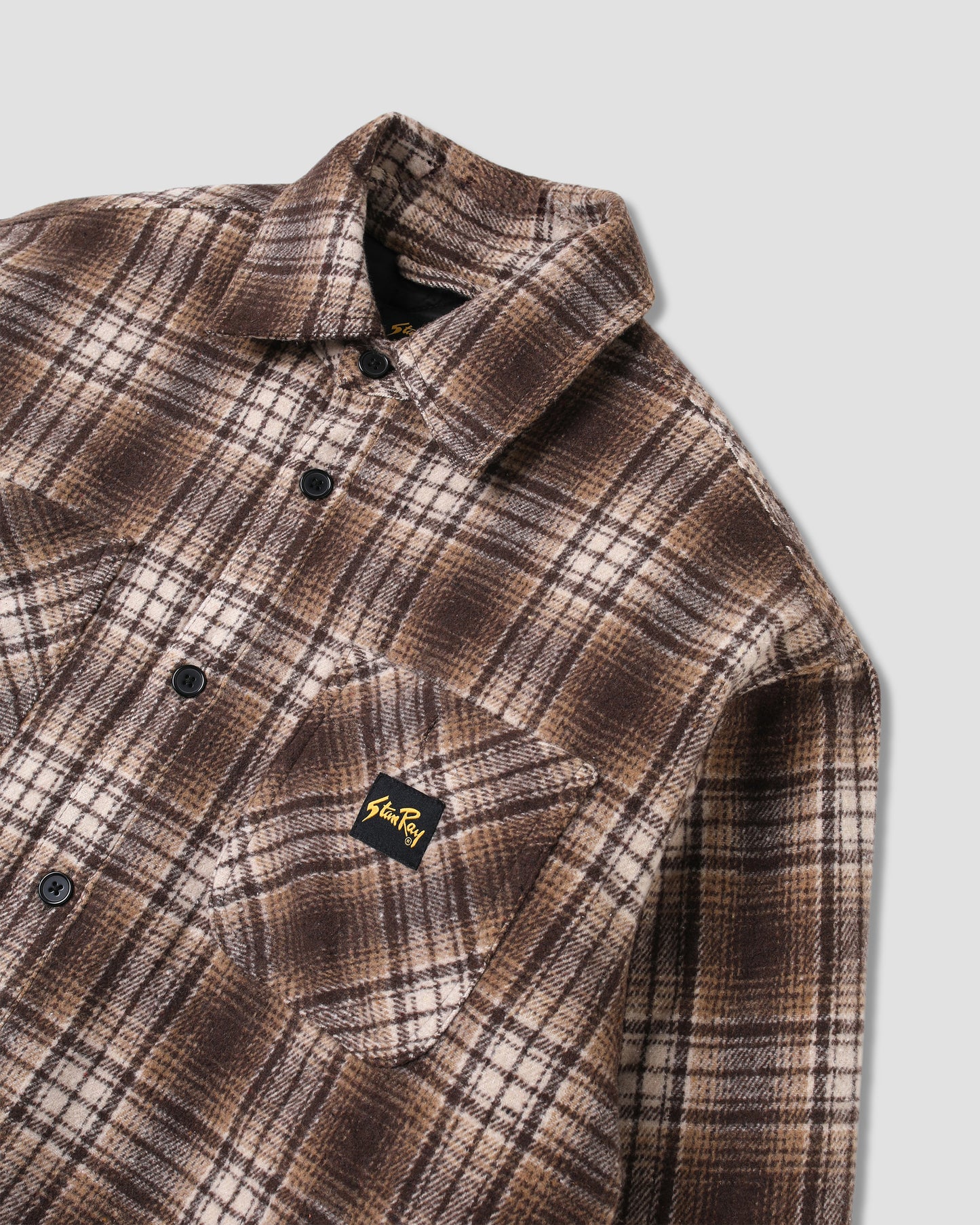 Quilted Plaid Overshirt (Brown)