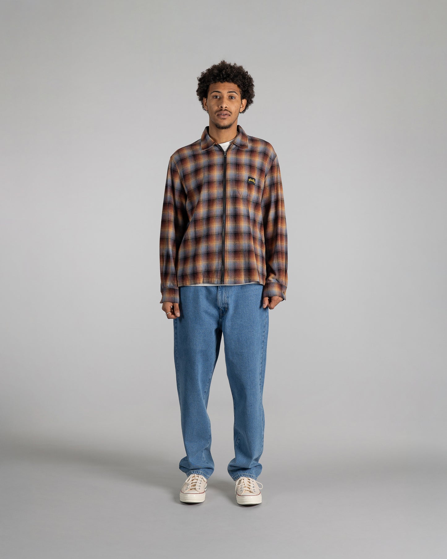 Zip Shirt (Brown/Blue Plaid)