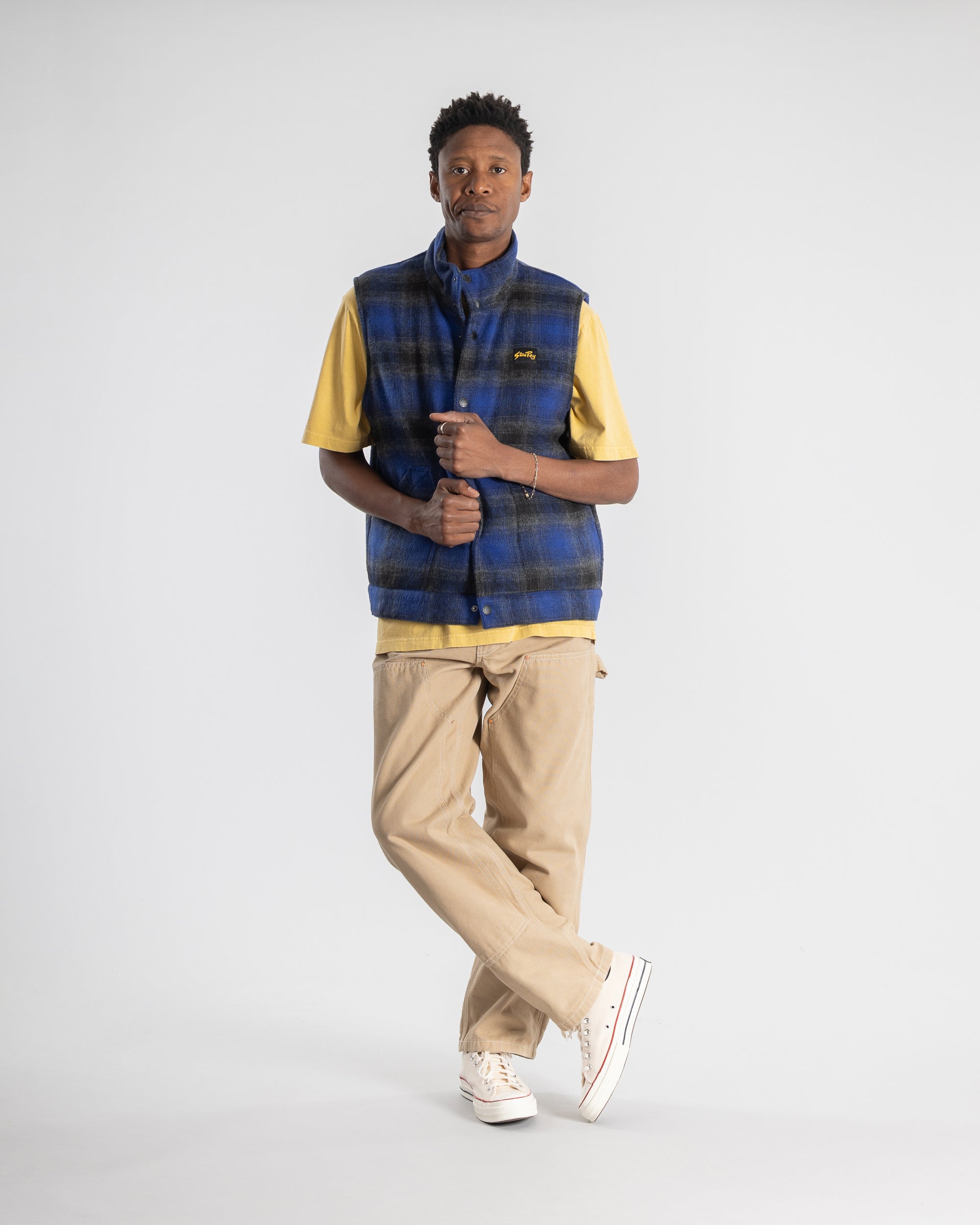 Down Plaid Vest (Navy)