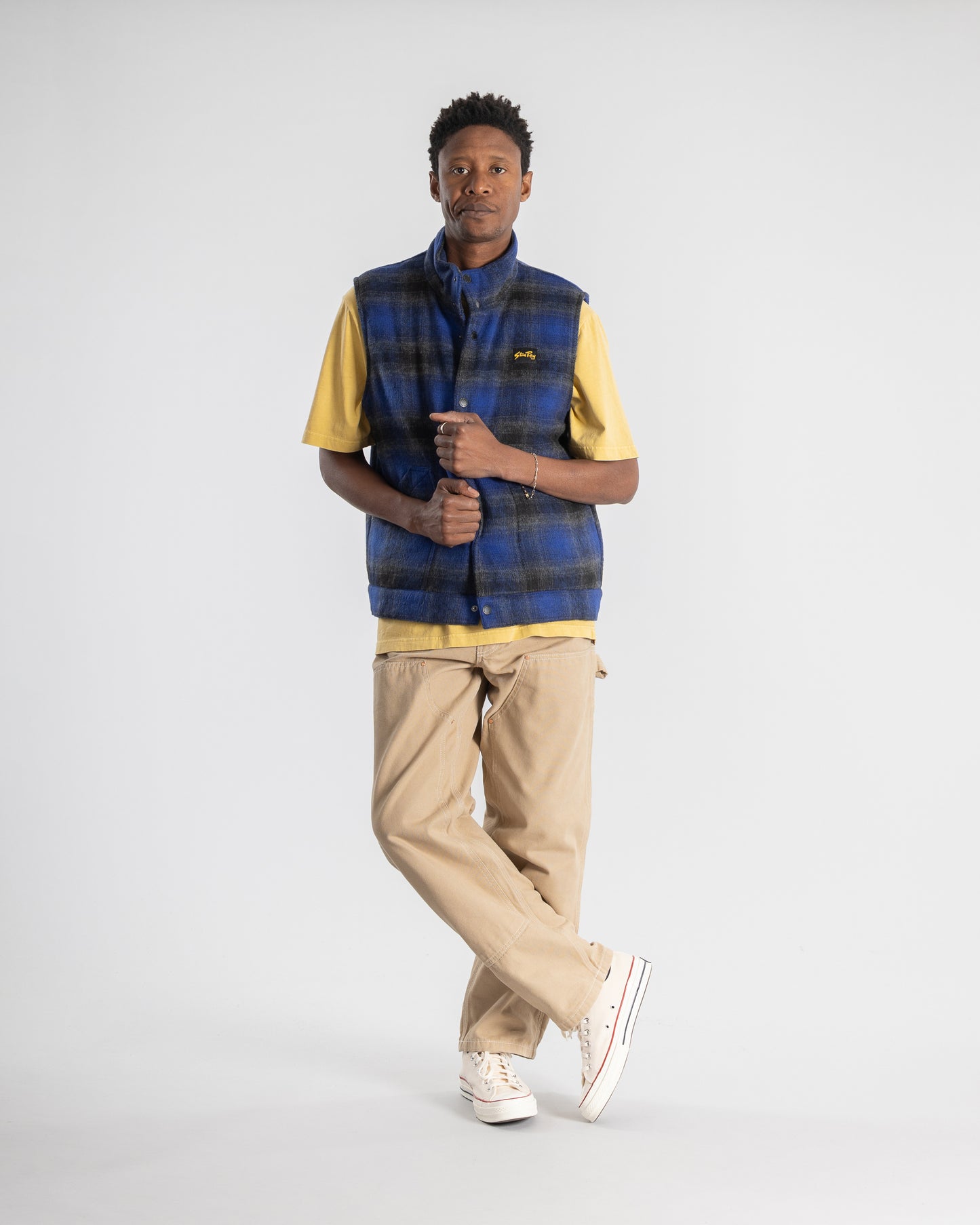 Down Plaid Vest (Navy)