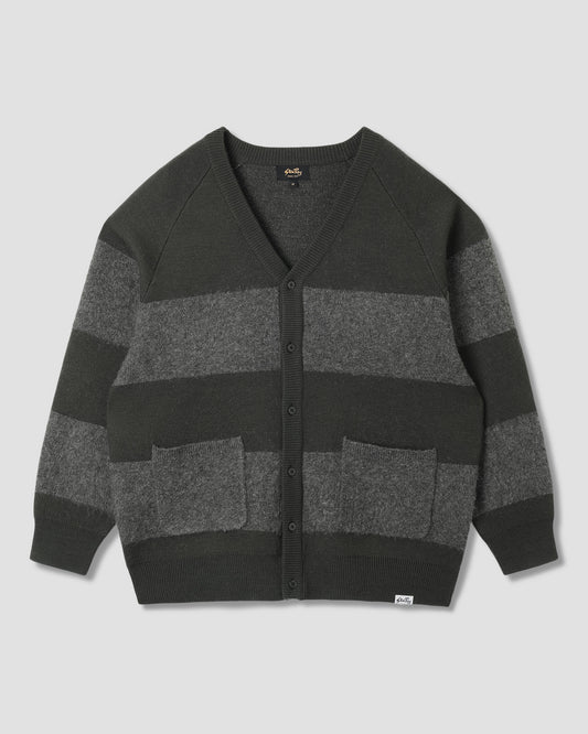 Knitted Cardigan (Botanical Green/Charcoal Stripe)