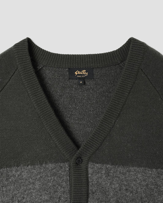 Knitted Cardigan (Botanical Green/Charcoal Stripe)
