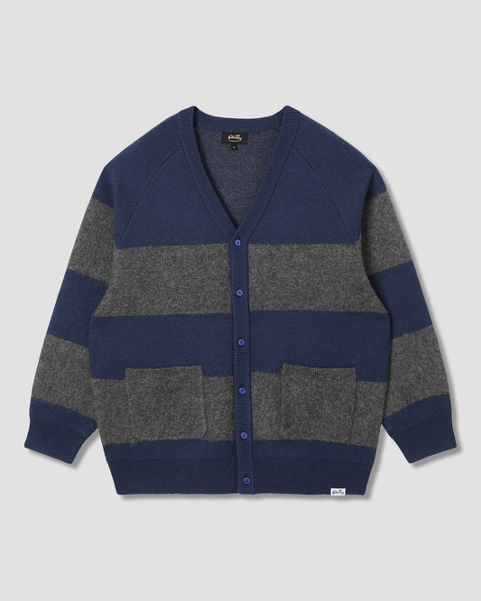 Knitted Cardigan (Navy/Charcoal Border Stripe)