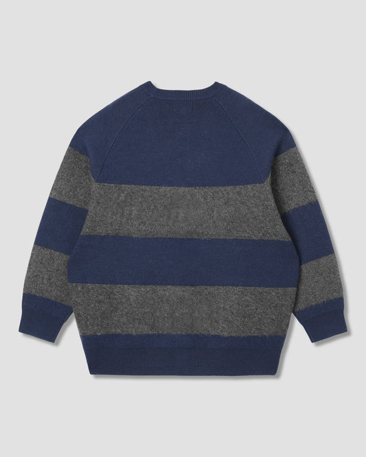 Knitted Cardigan (Navy/Charcoal Border Stripe)