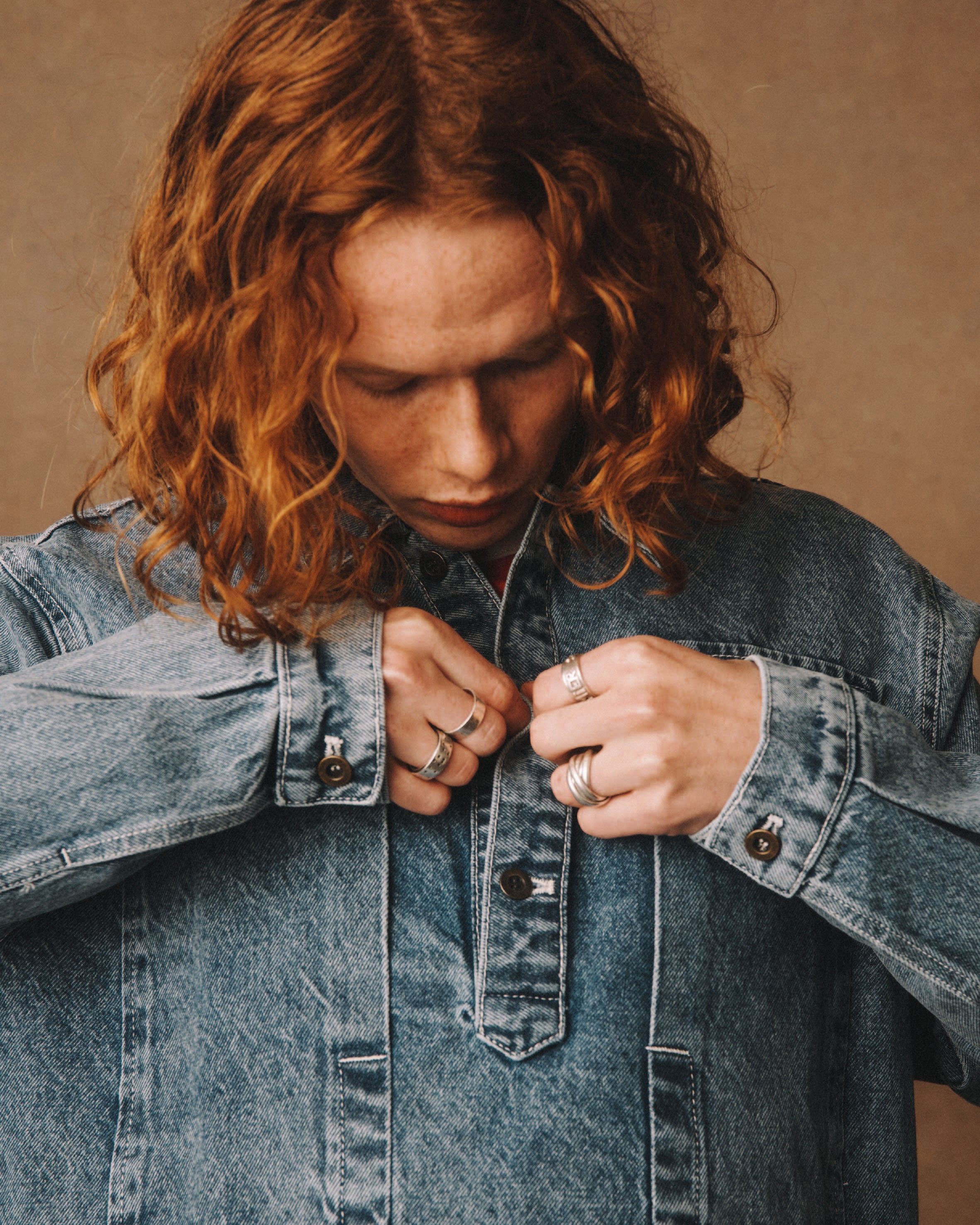 Painters Pop Over Shirt (Mid Stone Denim)