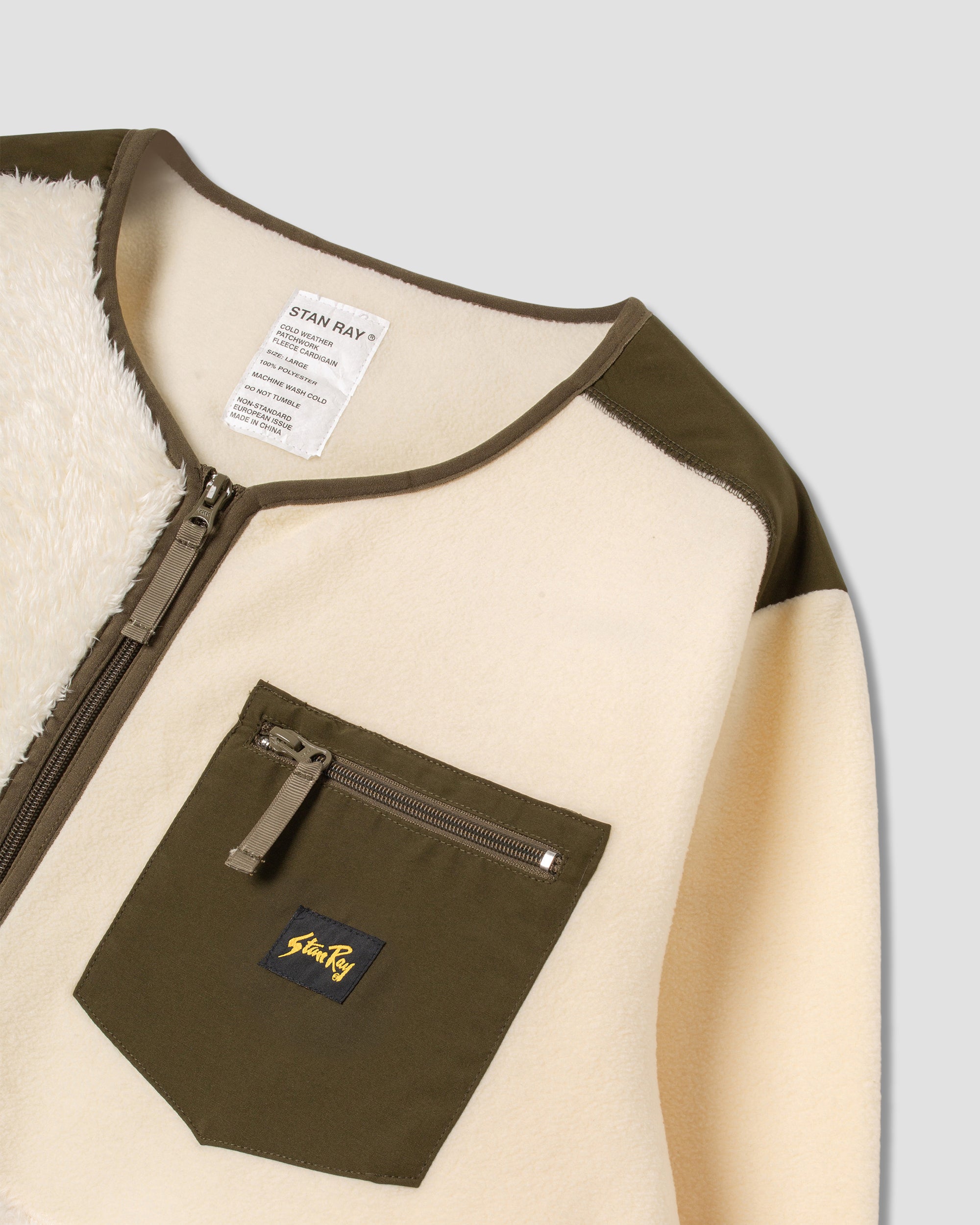 Patchwork Fleece Cardigan (Natural/Olive)