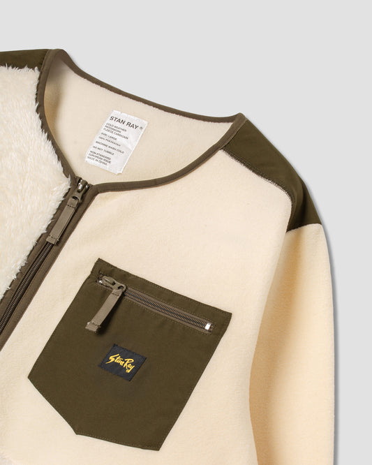 Patchwork Fleece Cardigan (Natural/Olive)