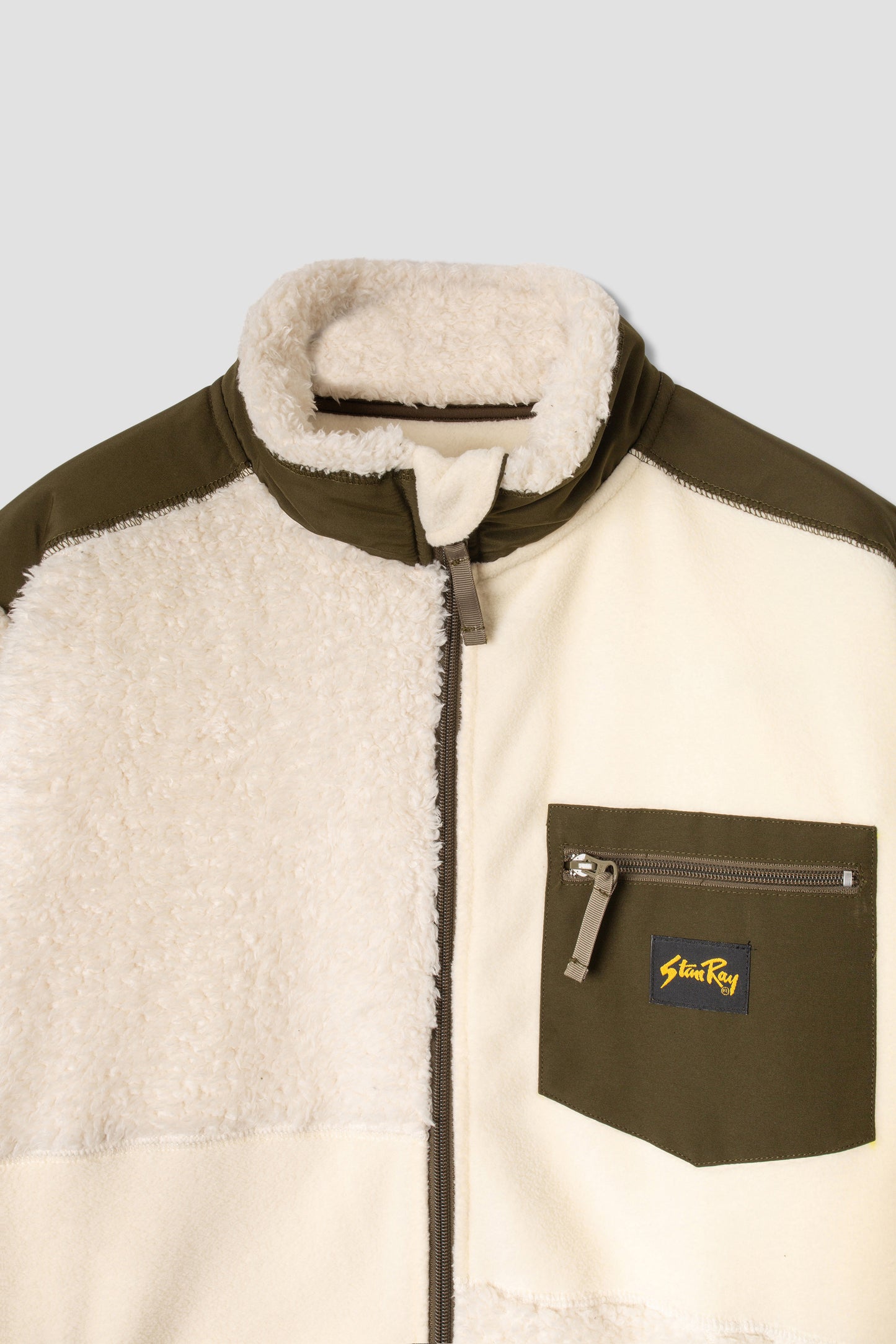 Patchwork Fleece Jacket (Natural / Olive)