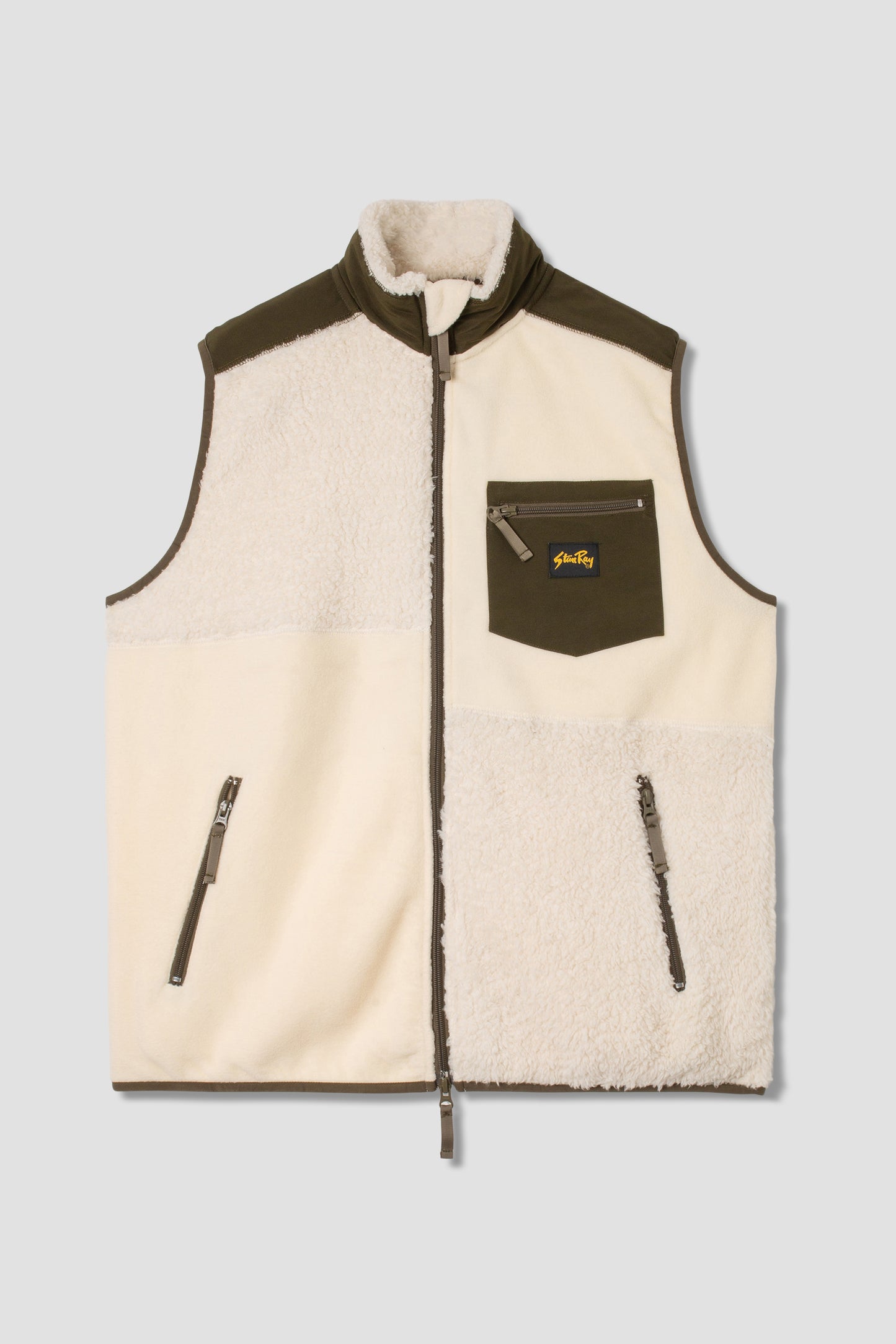 Patchwork Fleece Vest (Natural / Olive)
