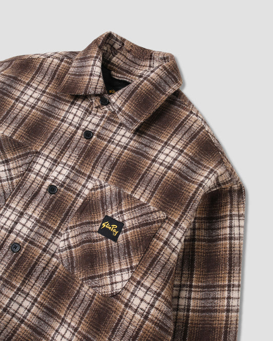Quilted Plaid Overshirt (Brown)