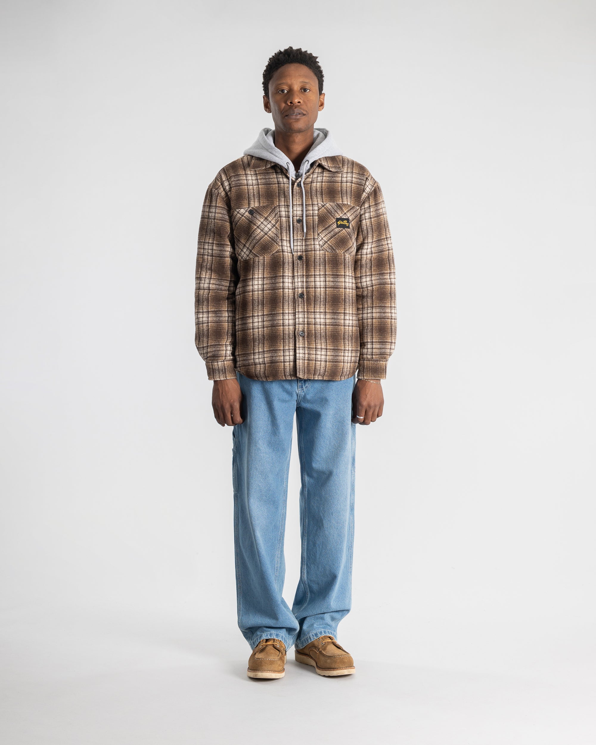 Quilted Plaid Overshirt (Brown)