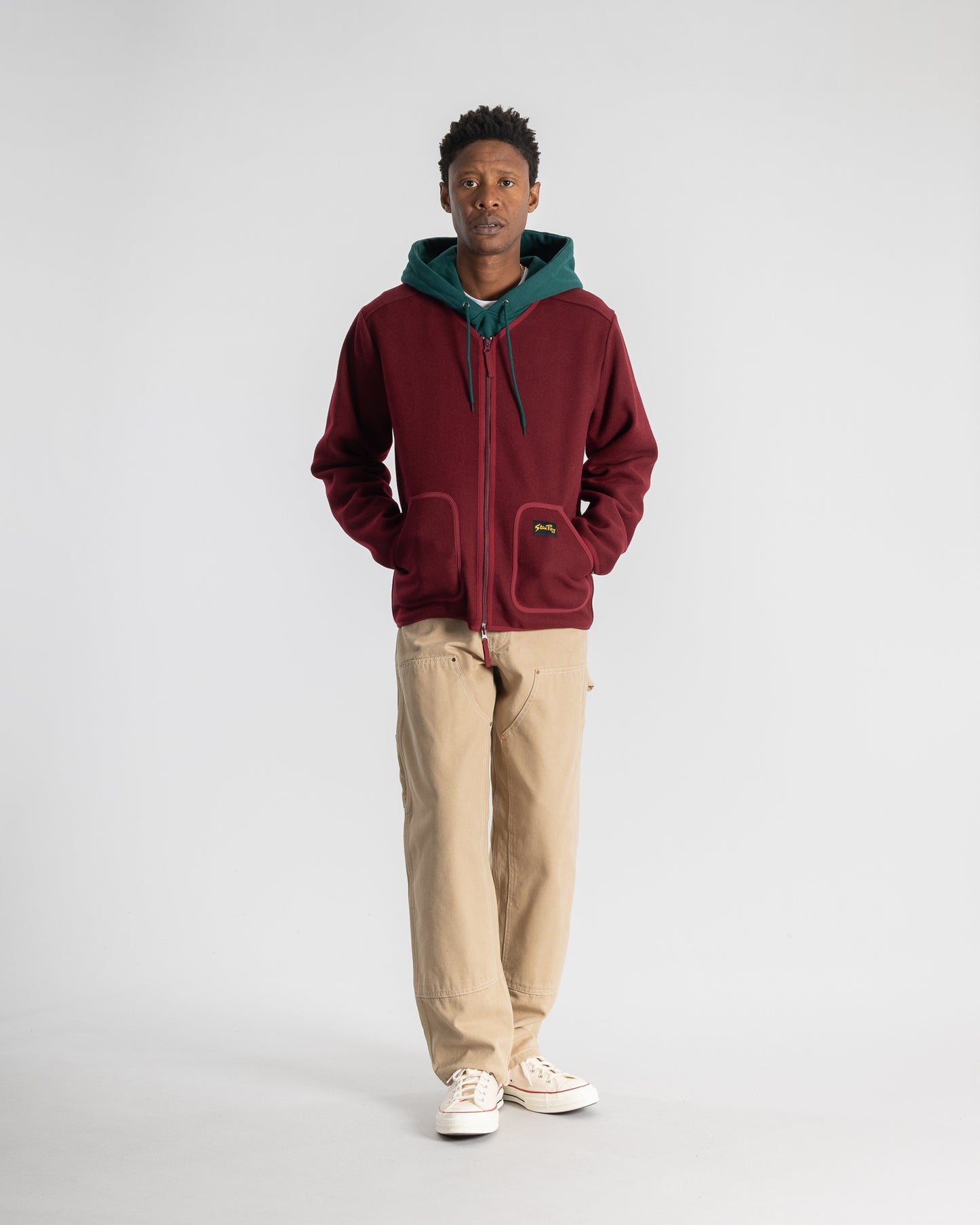 Wool Fleece Cardigan (Dark Red Heather)