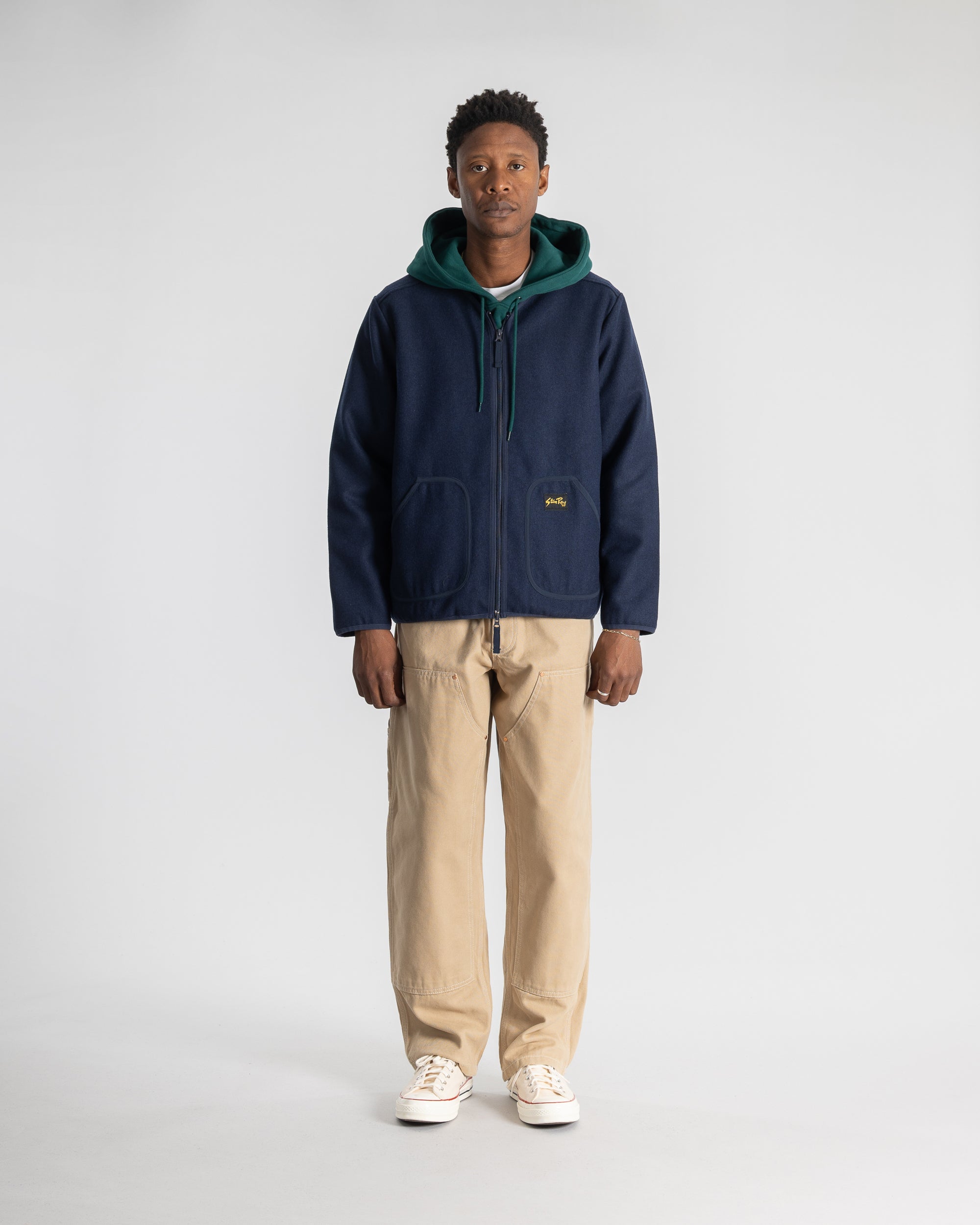 Wool Fleece Cardigan (Navy Heather)